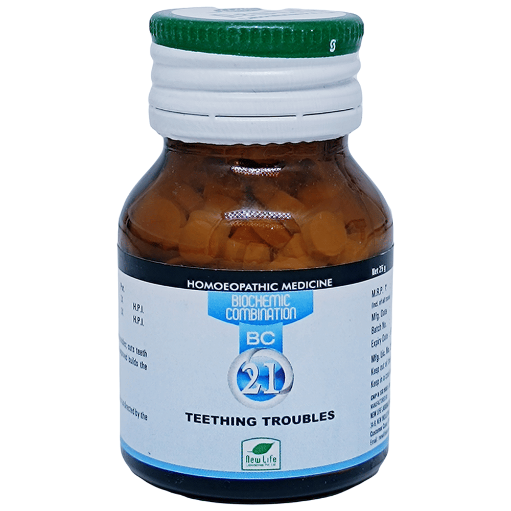 New Life Bio Combination No. 21 Teething Troubles bottle of 25 gm Biocombination Tablet New Life Bio Combination No. 21 Teething Troubles bottle of 25 gm Biocombination Tablet