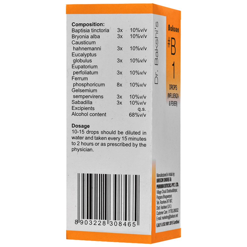 Bakson B1 Influenza & Fever Drop bottle of 30 ml Drop Bakson B1 Influenza & Fever Drop bottle of 30 ml Drop