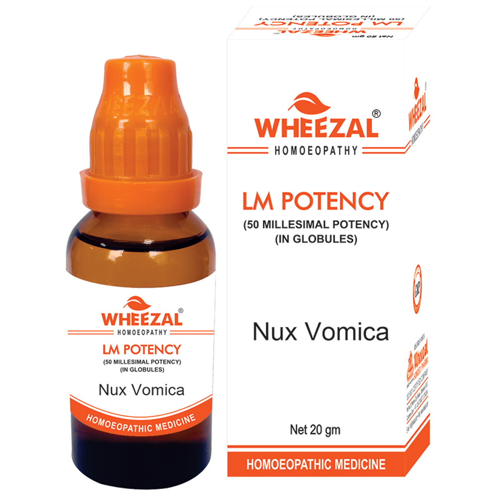 Wheezal Nux Vomica Globules 0/2 LM bottle of 20 gm Globules