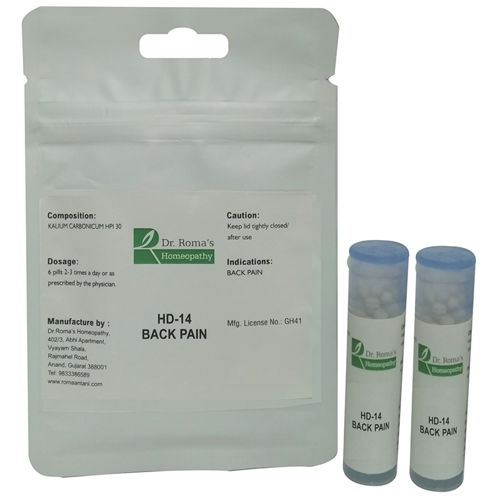 Dr. Romas Homeopathy HD-14 Back Pain, 2 Bottles of 2 Dram packet of 2 bottles