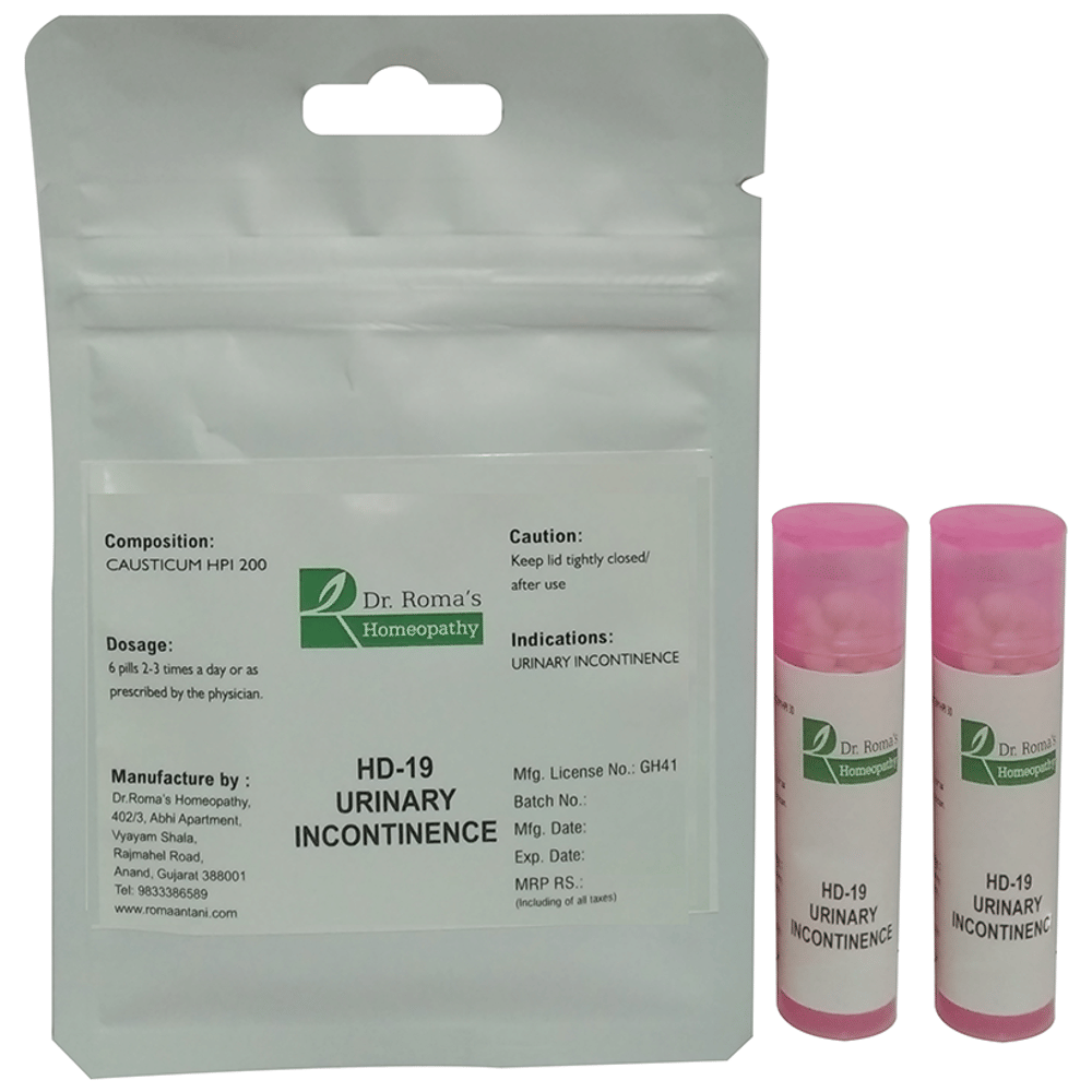 Dr. Romas Homeopathy HD-19 Urinary Incontinence, 2 Bottles of 2 Dram packet of 2 bottles
