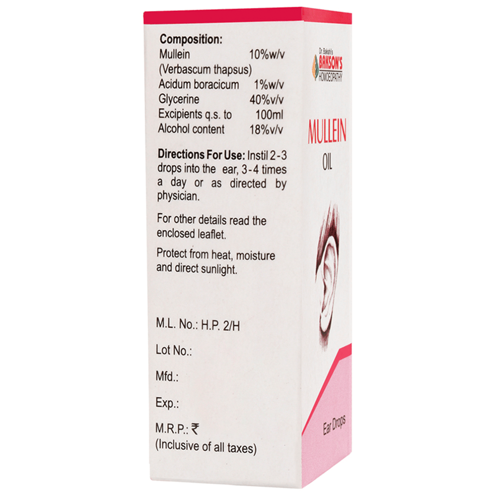 Bakson's Homeopathy Mullein Oil bottle of 10 ml Oil Bakson's Homeopathy Mullein Oil bottle of 10 ml Oil
