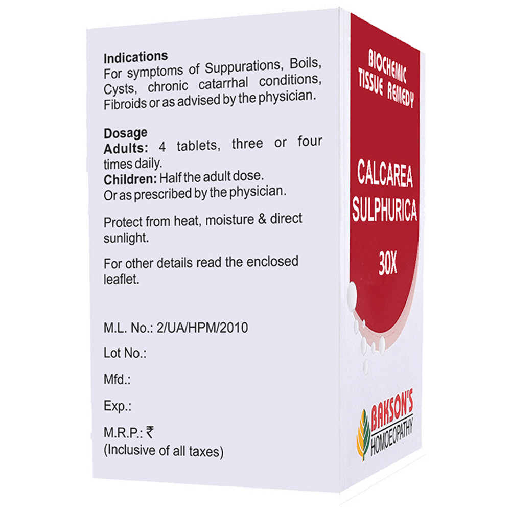 Bakson's Homeopathy Calcarea Sulphurica Biochemic Tablet 30X bottle of 250 biochemic tablets