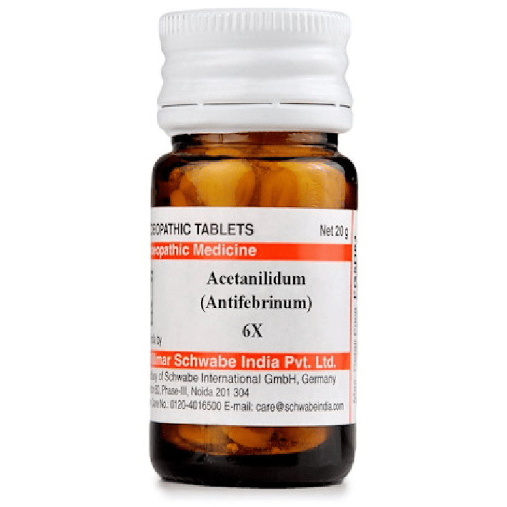 Dr Willmar Schwabe India Acetanilidum (Antifebrinum) Trituration Tablet 6X bottle of 20 gm Trituration Tablet