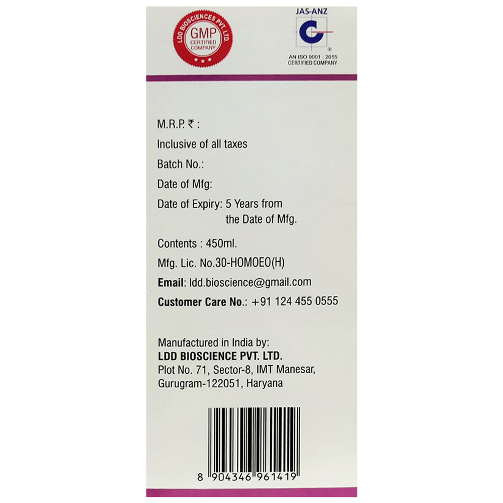 LDD Bioscience Mensol Plus Syrup bottle of 450 ml Syrup