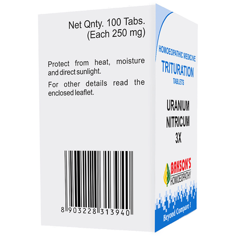 Bakson's Homeopathy Uranium Nitricum Trituration Tablet 3X bottle of 100 trituration tablets