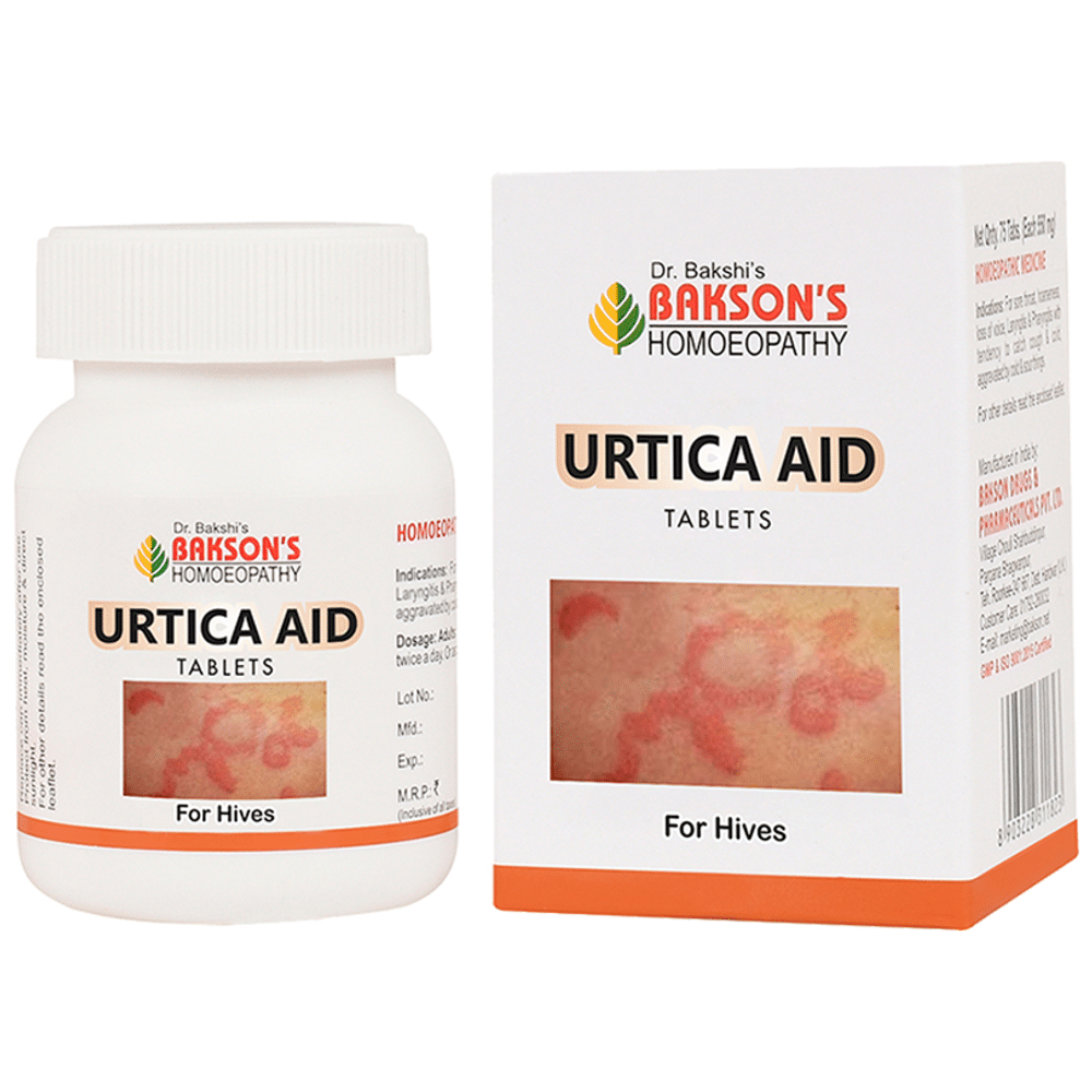 Bakson's Homeopathy Urtica Aid Tablet bottle of 75 tablets
