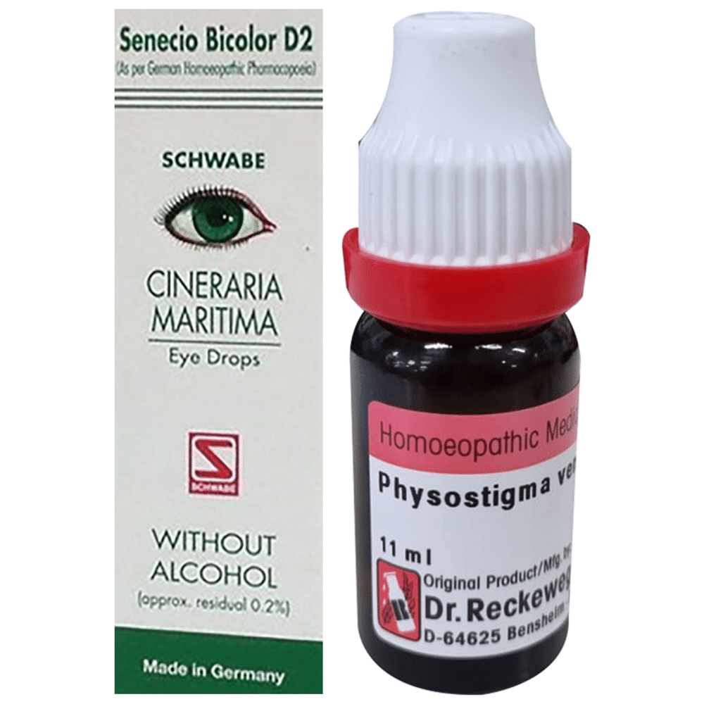 Combo Pack of Dr. Reckeweg Physostigma Venenosum Dilution 30 CH (11ml) & Dr Willmar Schwabe Germany Cineraria Maritima Without Alcohol Eye Drop (10ml) combo pack of 2 units