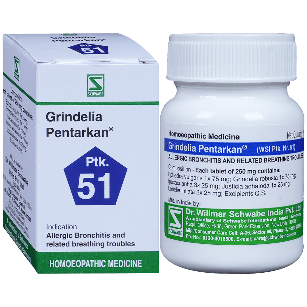Dr Willmar Schwabe India Grindelia Pentarkan Ptk 51 Tablet bottle of 20 gm Tablet