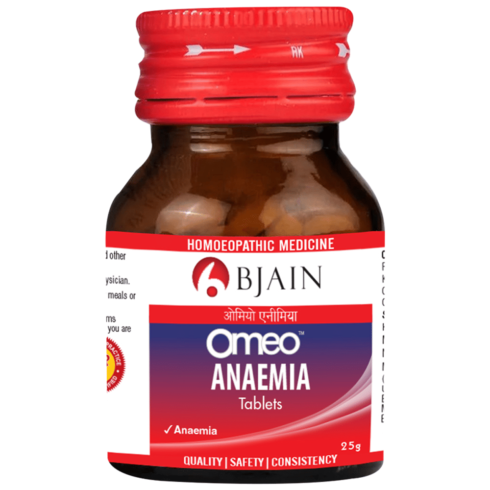 Bjain Omeo Anaemia Tablet bottle of 25 gm Tablet