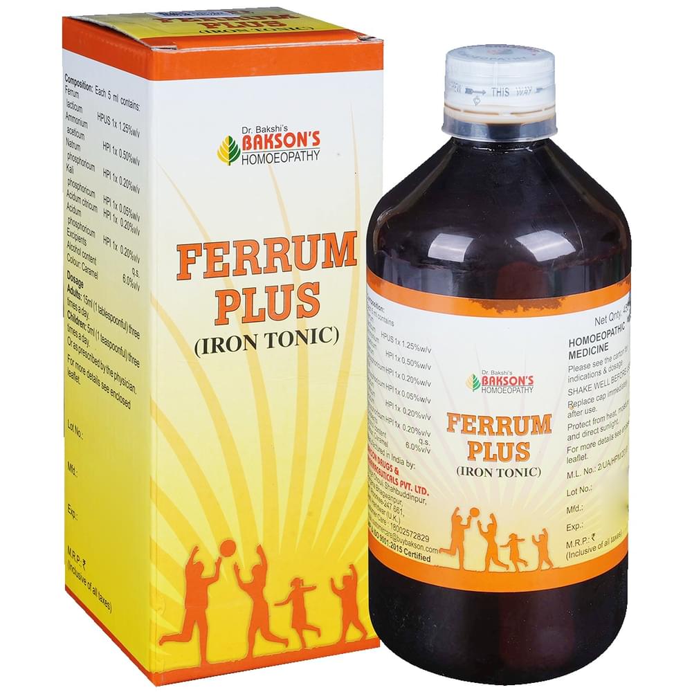 Bakson's Homeopathy Ferrum Plus Iron Tonic bottle of 450 ml Tonic