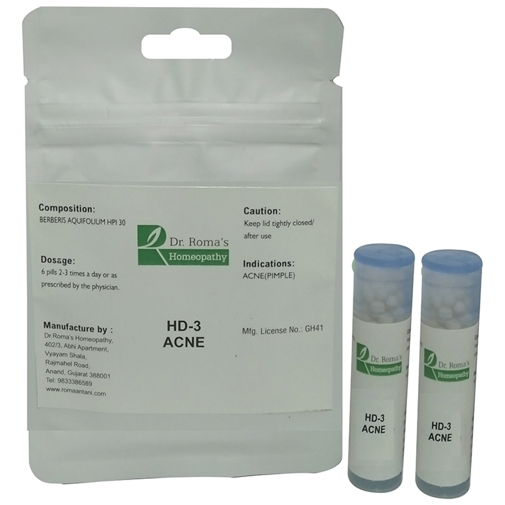 Dr. Romas Homeopathy HD-3 Acne, 2 Bottles of 2 Dram packet of 2 bottles