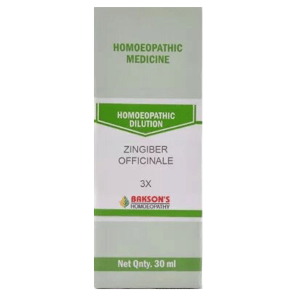 Bakson's Homeopathy Zingiber Officinale  Dilution 3X bottle of 30 ml Dilution