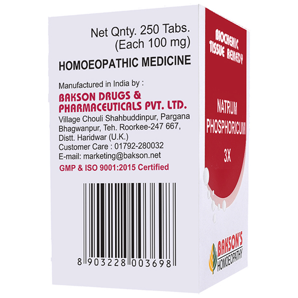 Bakson's Homeopathy Natrum Phosphoricum Biochemic Tablet 3X bottle of 250 biochemic tablets Bakson's Homeopathy Natrum Phosphoricum Biochemic Tablet 3X bottle of 250 biochemic tablets