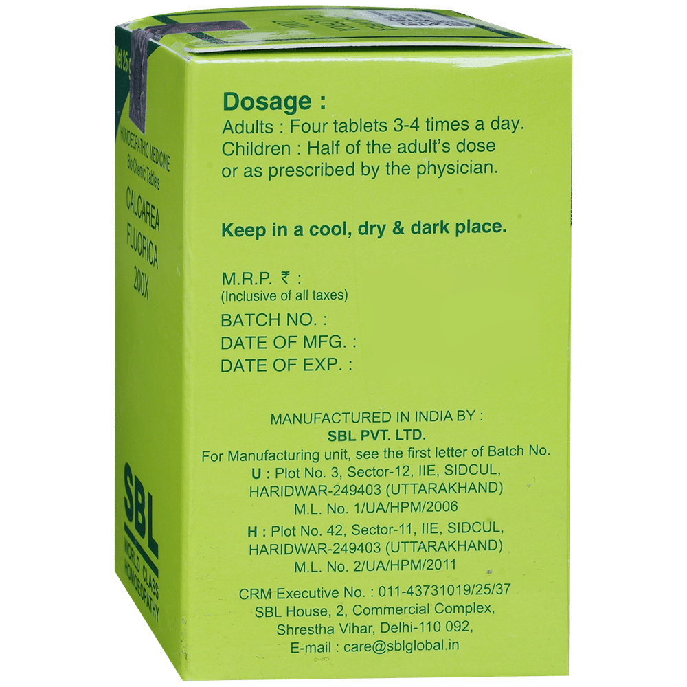 SBL Calcarea Fluorica Biochemic Tablet 200X bottle of 25 gm Biochemic Tablet
