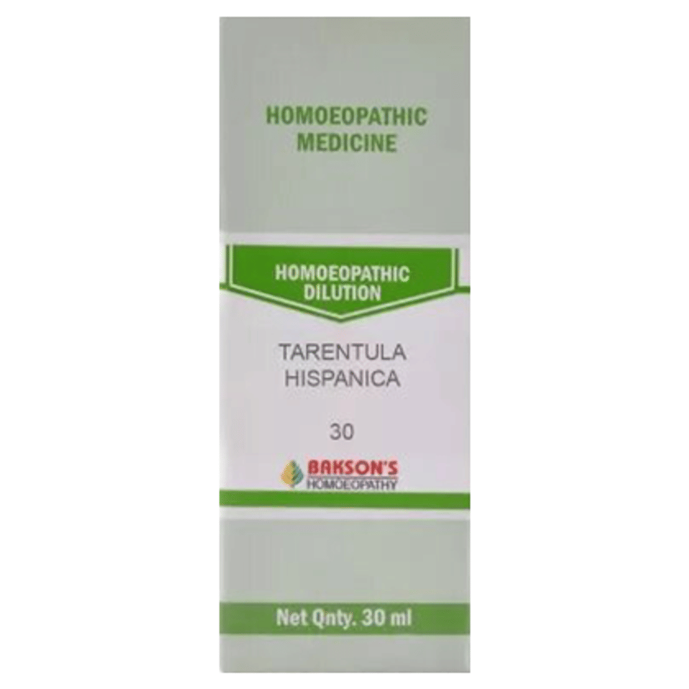 Bakson's Homeopathy Tarentula Hispanica Dilution 30 bottle of 30 ml Dilution Bakson's Homeopathy Tarentula Hispanica Dilution 30 bottle of 30 ml Dilution