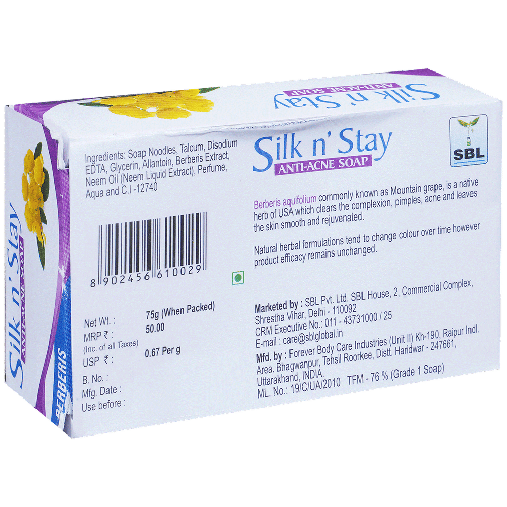 SBL Silk N Stay Anti Acne Berberis Soap box of 75 gm Soap