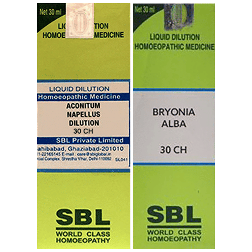 Combo Pack of SBL Bryonia Alba Dilution 30 CH & SBL Aconitum Napellus Dilution 30 CH (30ml Each) combo pack of 2 bottles