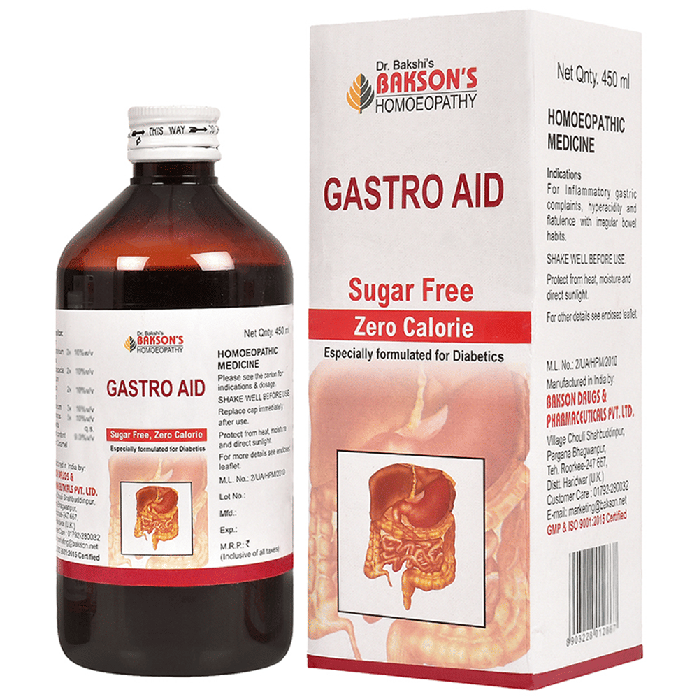 Bakson's Homeopathy Gastro Aid Syrup Sugar Free bottle of 450 ml Syrup