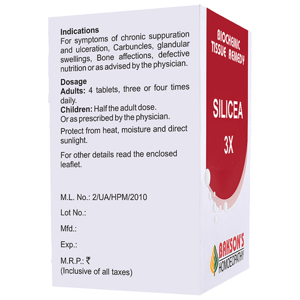 Bakson's Homeopathy Silicea Biochemic Tablet 3X bottle of 250 biochemic tablets Bakson's Homeopathy Silicea Biochemic Tablet 3X bottle of 250 biochemic tablets