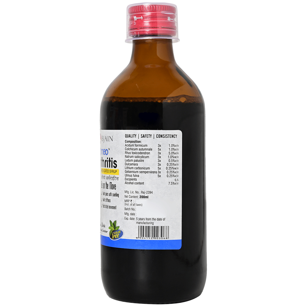 Bjain Omeo Arthritis Sugar Free Syrup bottle of 200 ml Syrup