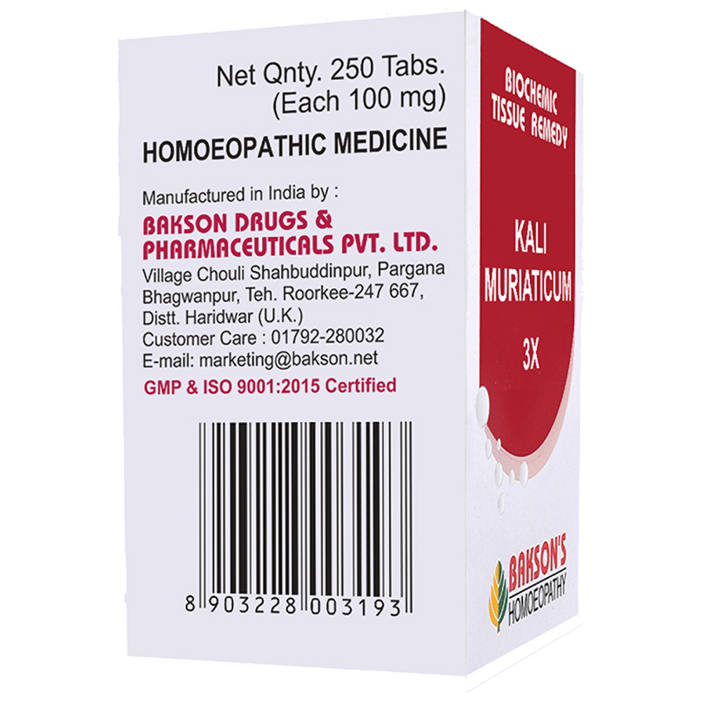 Bakson's Homeopathy Kali Muriaticum Biochemic Tablet 3X bottle of 250 biochemic tablets