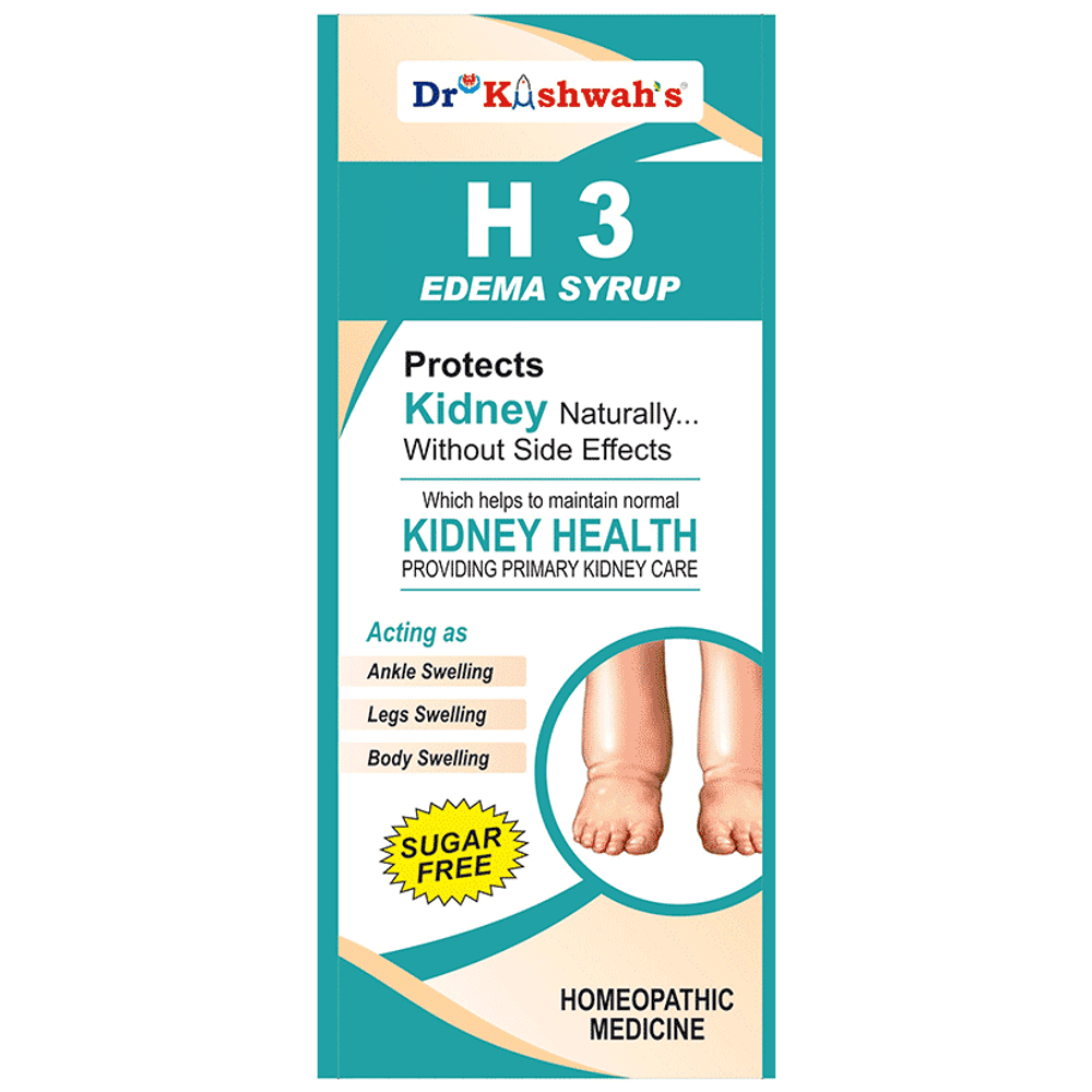 Dr Kushwah's H3 Edema Syrup Sugar Free bottle of 225 ml Syrup