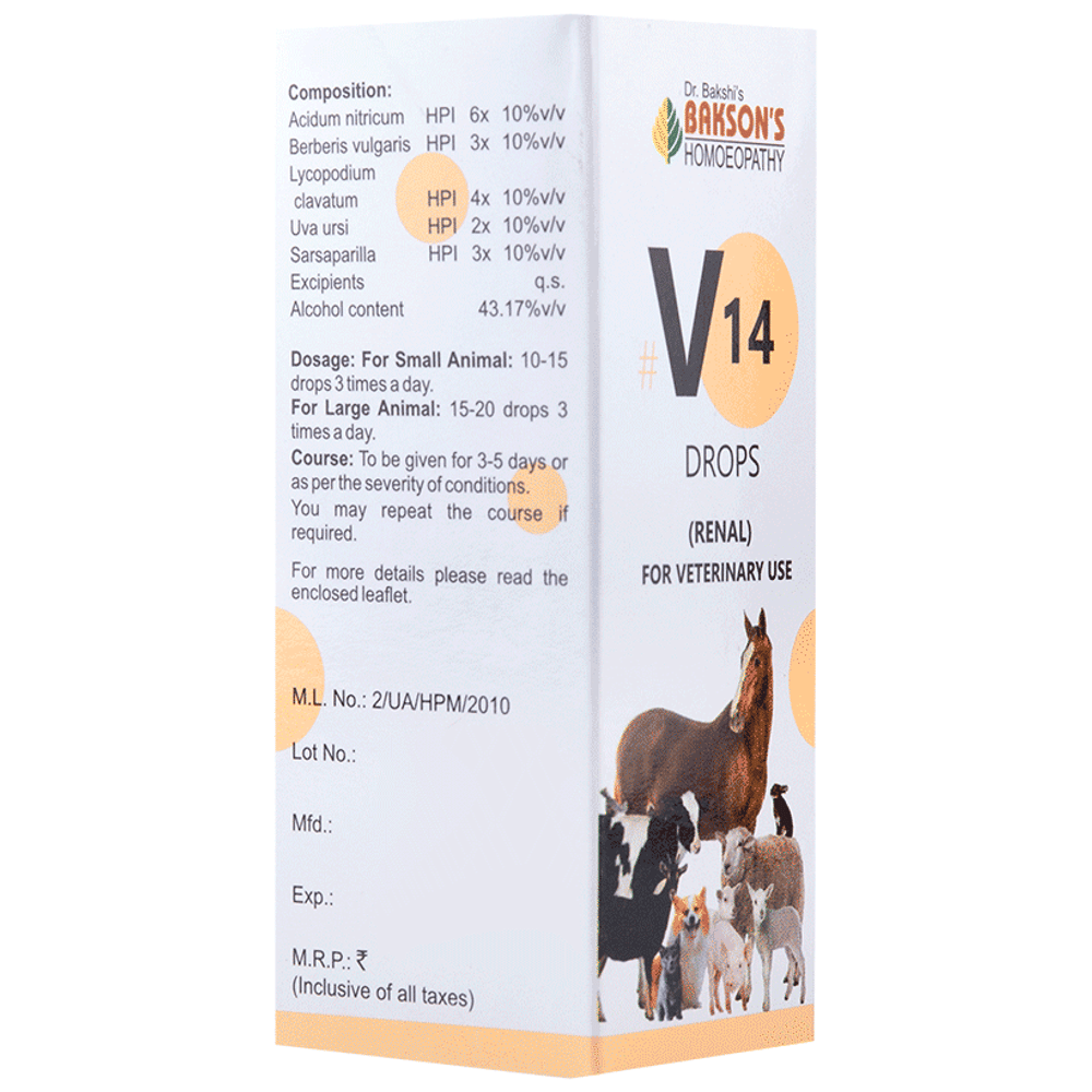 Bakson's Homeopathy V14 Renal Drop for Veterinary Use bottle of 30 ml Drop