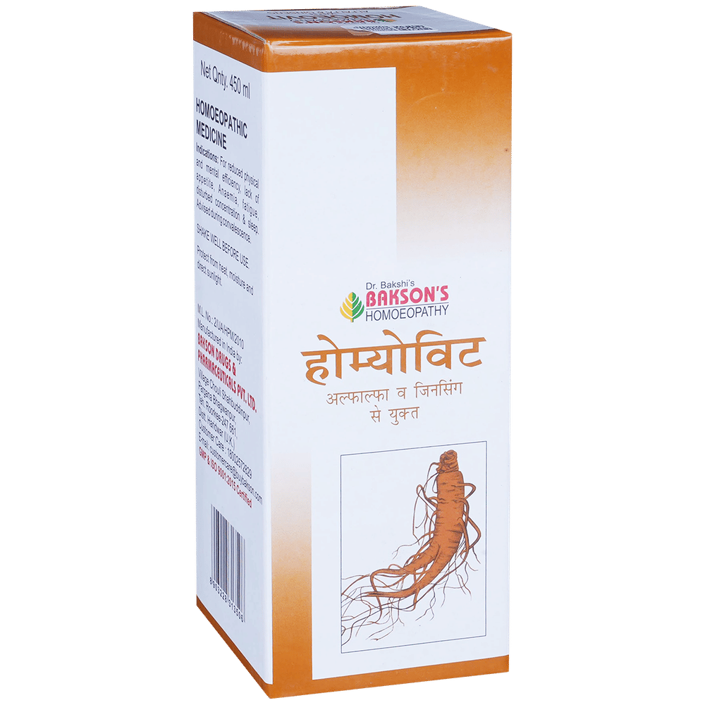 Bakson's Homeopathy Homoeovit with Alfalfa & Ginseng Syrup bottle of 450 ml Syrup Bakson's Homeopathy Homoeovit with Alfalfa & Ginseng Syrup bottle of 450 ml Syrup