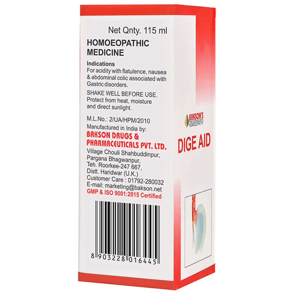 Bakson's Homeopathy Dige Aid Syrup bottle of 115 ml Syrup Bakson's Homeopathy Dige Aid Syrup bottle of 115 ml Syrup