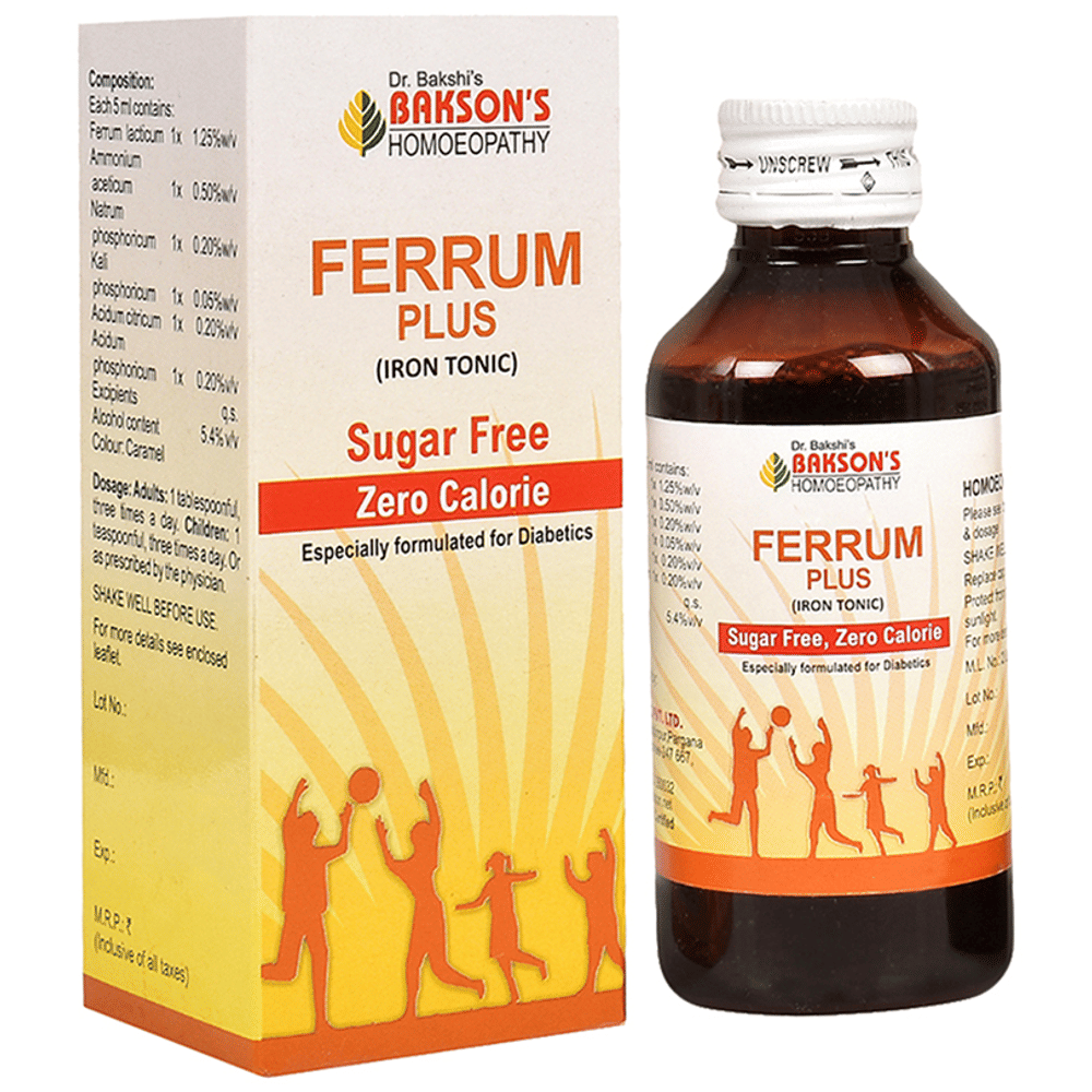 Bakson's Homeopathy Ferrum Plus Iron Tonic Sugar Free bottle of 115 ml Tonic