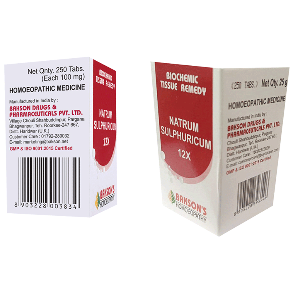 Bakson's Homeopathy Natrum Sulphuricum Biochemic Tablet 12X bottle of 250 biochemic tablets