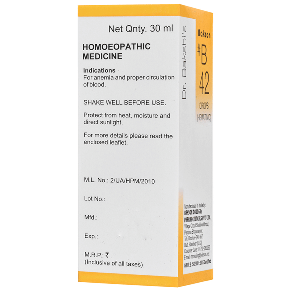 Bakson B42 Hematinic Drop bottle of 30 ml Drop