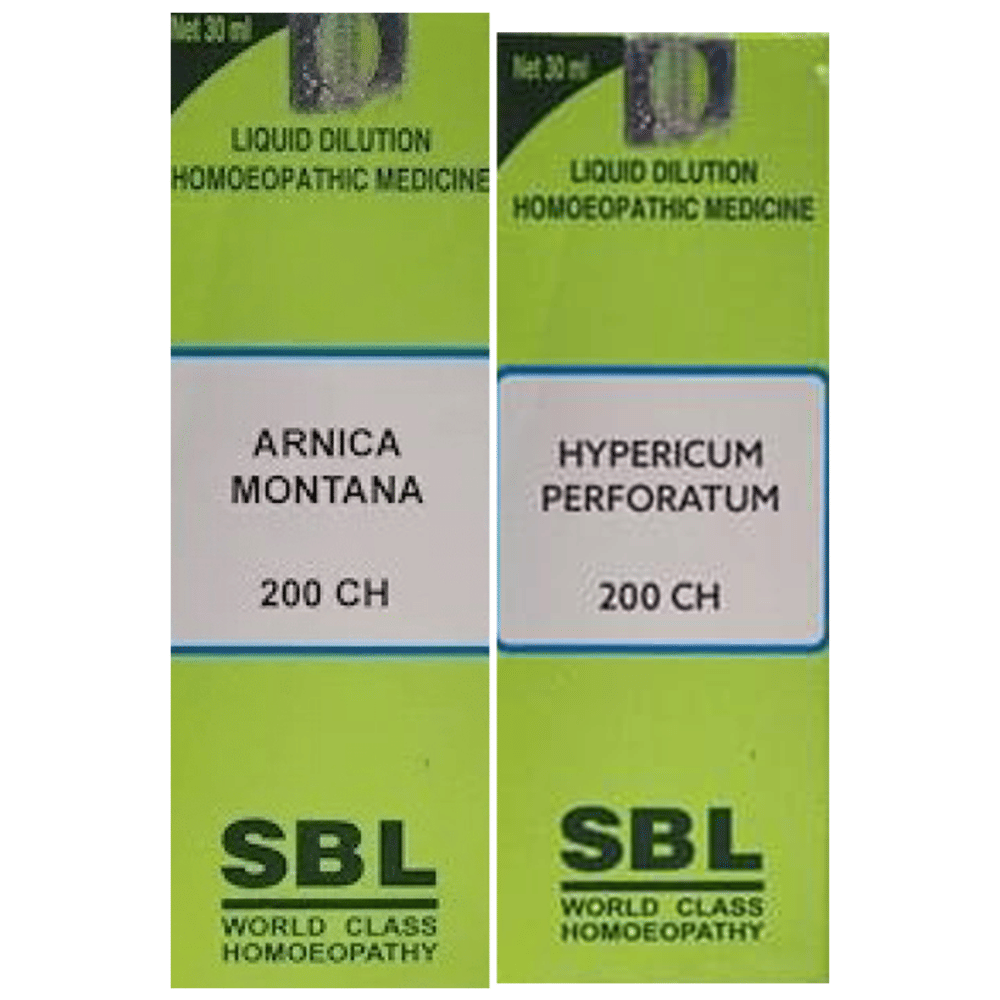 Combo Pack of SBL Arnica Montana Dilution 200 CH & SBL Hypericum Perforatum Dilution 200 CH (30ml Each) combo pack of 2 bottles