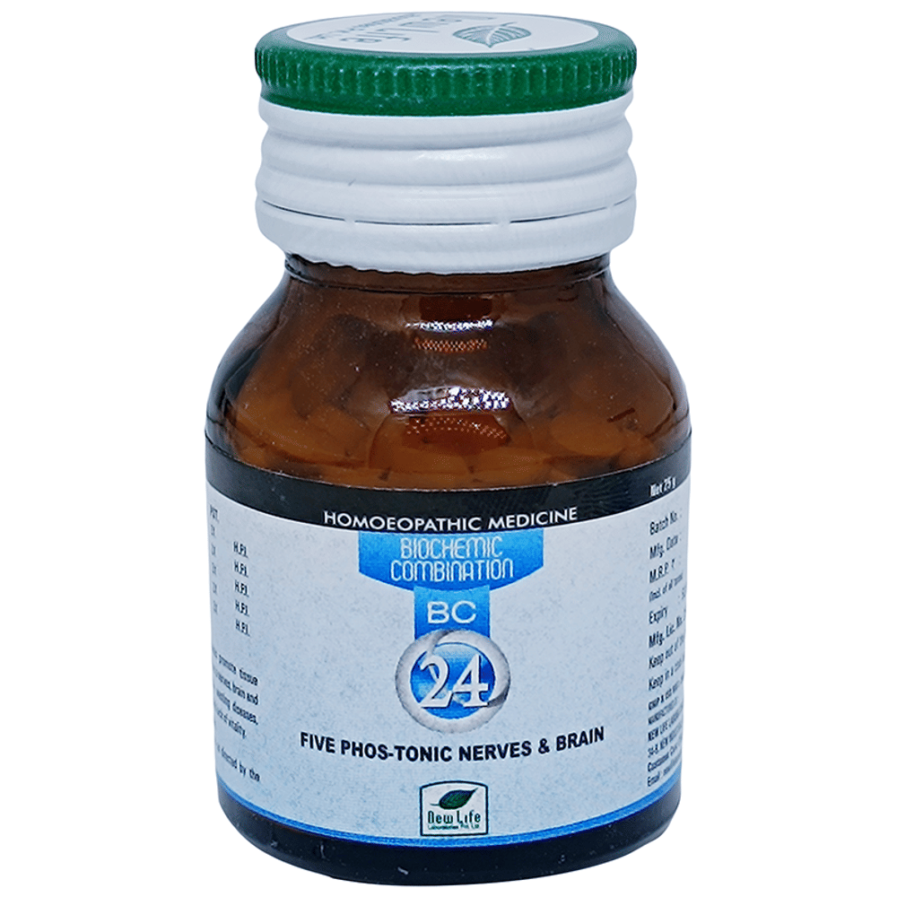 New Life Bio Combination No. 24 Fivephos Tonic, Nerves And Brain bottle of 25 gm Biocombination Tablet New Life Bio Combination No. 24 Fivephos Tonic, Nerves And Brain bottle of 25 gm Biocombination Tablet