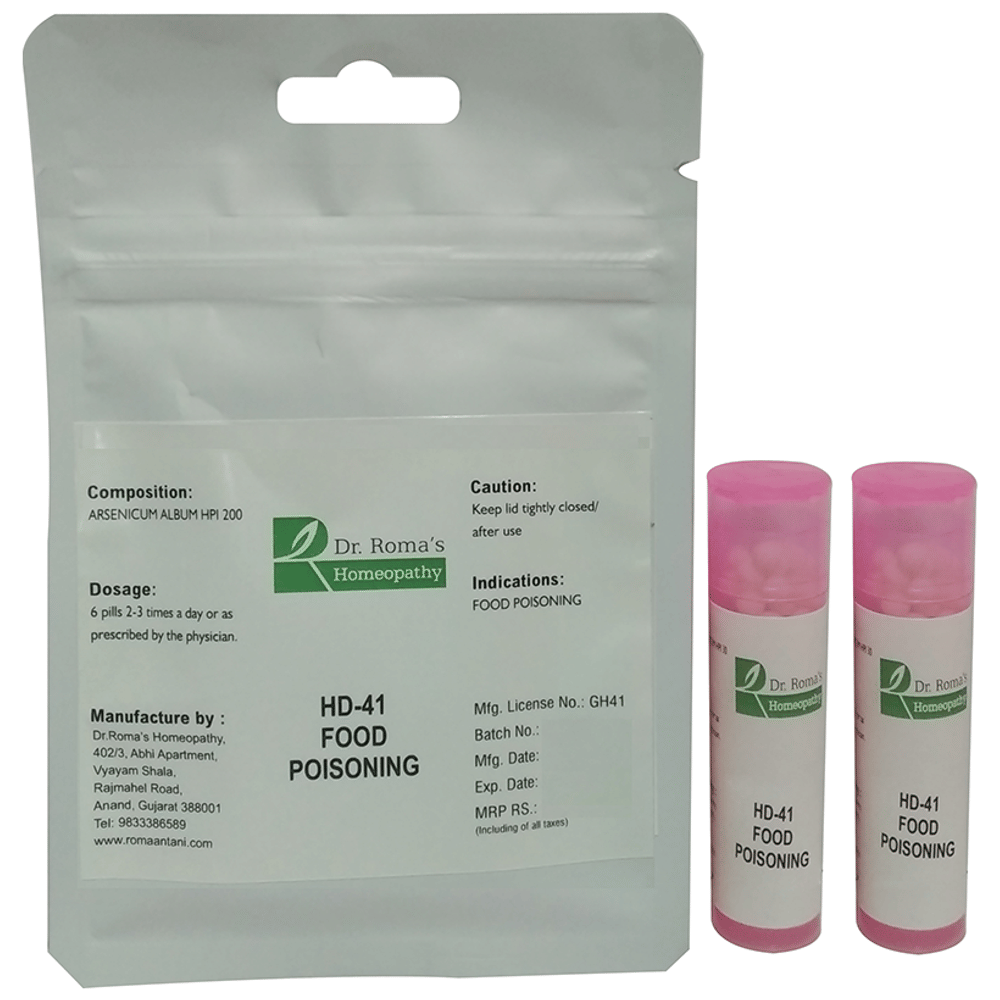 Dr. Romas Homeopathy HD-41 Food Poisoning, 2 Bottles of 2 Dram packet of 2 bottles