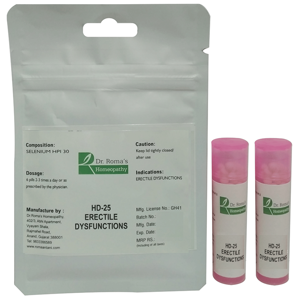 Dr. Romas Homeopathy HD-25 Erectile Dysfunctions, 2 Bottles of 2 Dram packet of 2 bottles