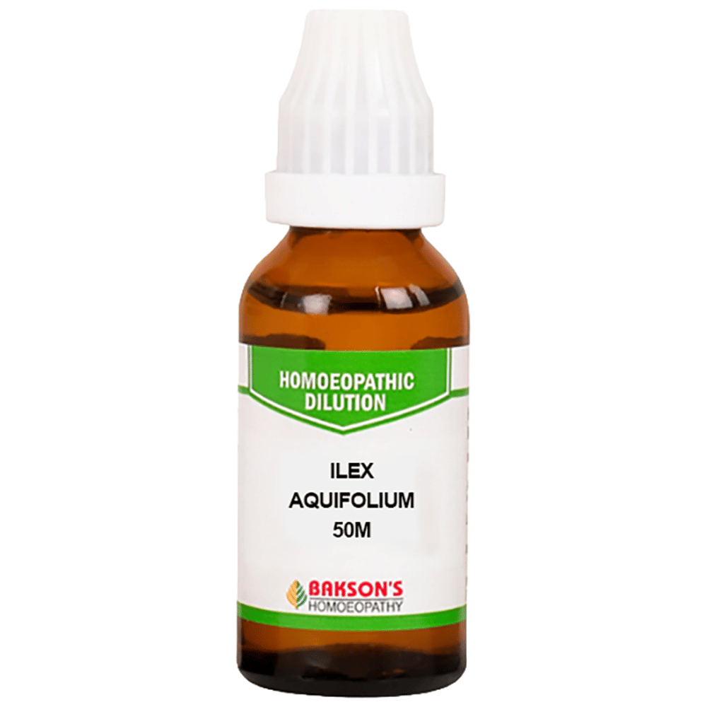 Bakson's Homeopathy Ilex Aquifolium Dilution 50M bottle of 30 ml Dilution