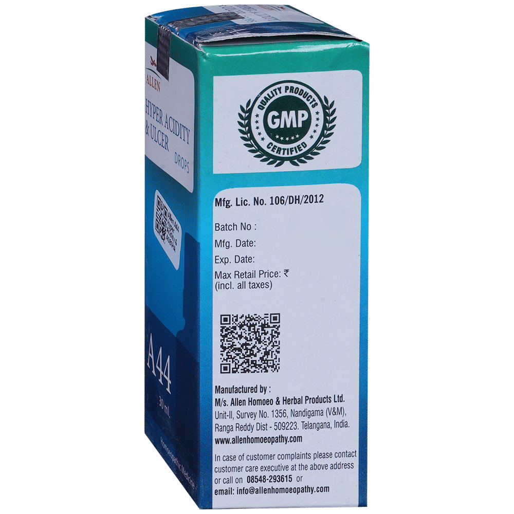 Allen A44 Hyper Acidity & Ulcer Drop bottle of 30 ml Drop Allen A44 Hyper Acidity & Ulcer Drop bottle of 30 ml Drop