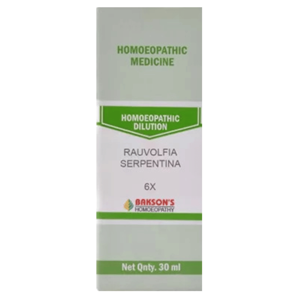 Bakson's Homeopathy Rauvolfia Serpentina Dilution 6X bottle of 30 ml Dilution