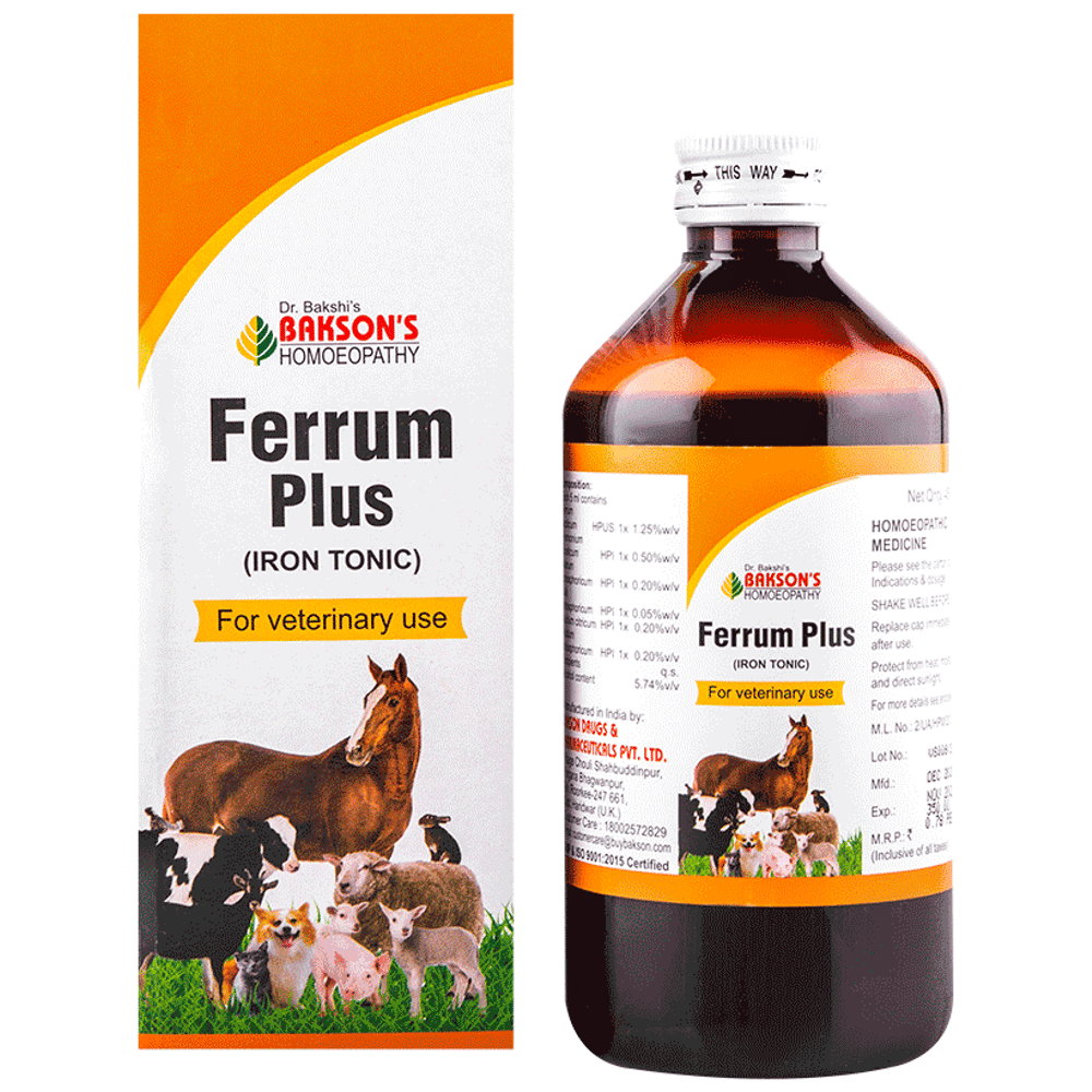Bakson's Homeopathy Ferrum Plus Iron Tonic for Veterinary Use bottle of 200 ml Tonic