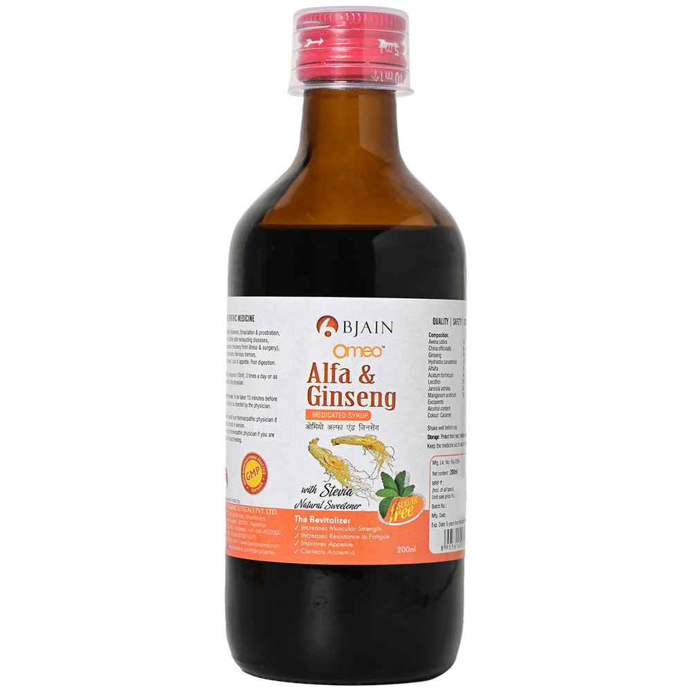 Bjain Omeo Alfa & Ginseng Sugar Free Syrup bottle of 200 ml Syrup