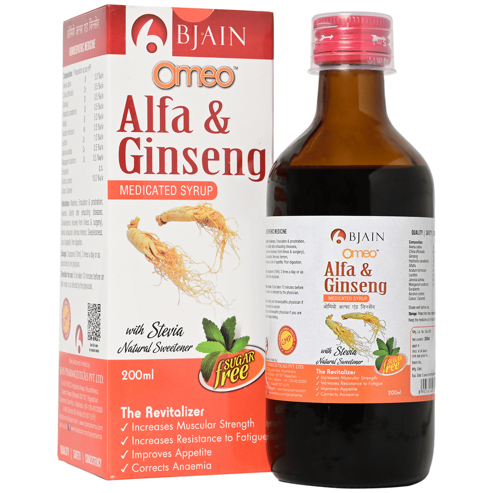 Bjain Omeo Alfa & Ginseng Sugar Free Syrup bottle of 200 ml Syrup