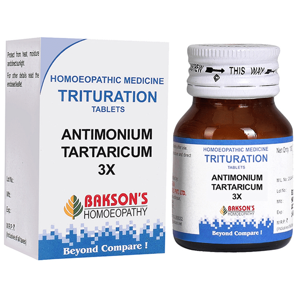 Bakson's Homeopathy Antimonium Tartaricum Trituration Tablet 3X bottle of 100 trituration tablets