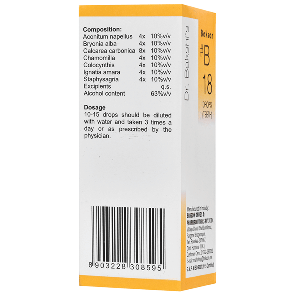 Bakson B18 Teeth Drop bottle of 30 ml Drop Bakson B18 Teeth Drop bottle of 30 ml Drop