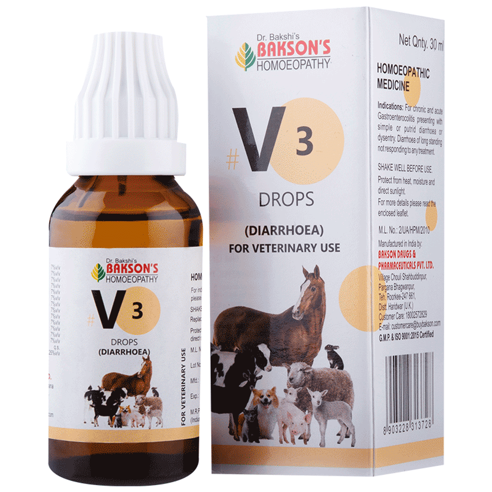 Bakson's Homeopathy V-3 Diarrhoea Drop for Veterinary Use bottle of 30 ml Drop
