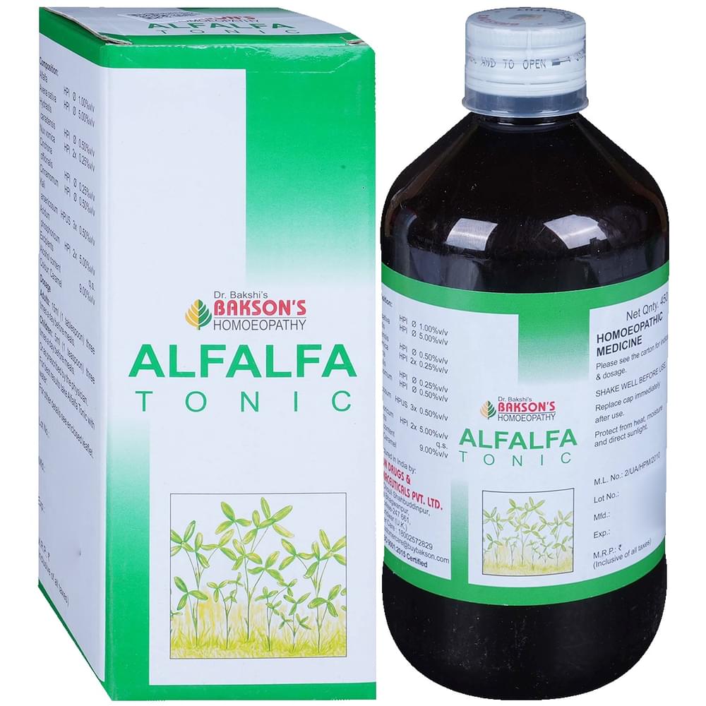 Bakson's Homeopathy Alfalfa Tonic bottle of 450 ml Tonic