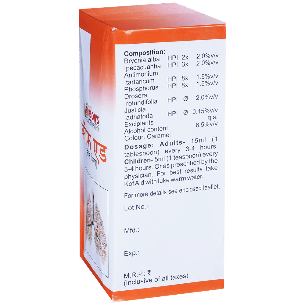 Bakson's Homeopathy Kof Aid Cough Syrup bottle of 200 ml Syrup