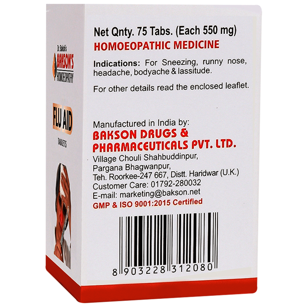 Bakson's Homeopathy Flu Aid Tablet bottle of 75 tablets Bakson's Homeopathy Flu Aid Tablet bottle of 75 tablets