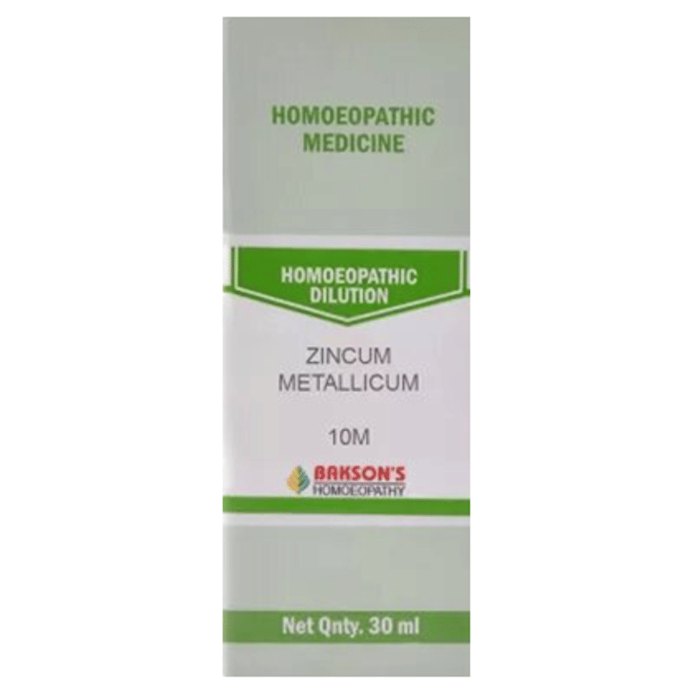 Bakson's Homeopathy Zincum Metallicum  Dilution 10M bottle of 30 ml Dilution